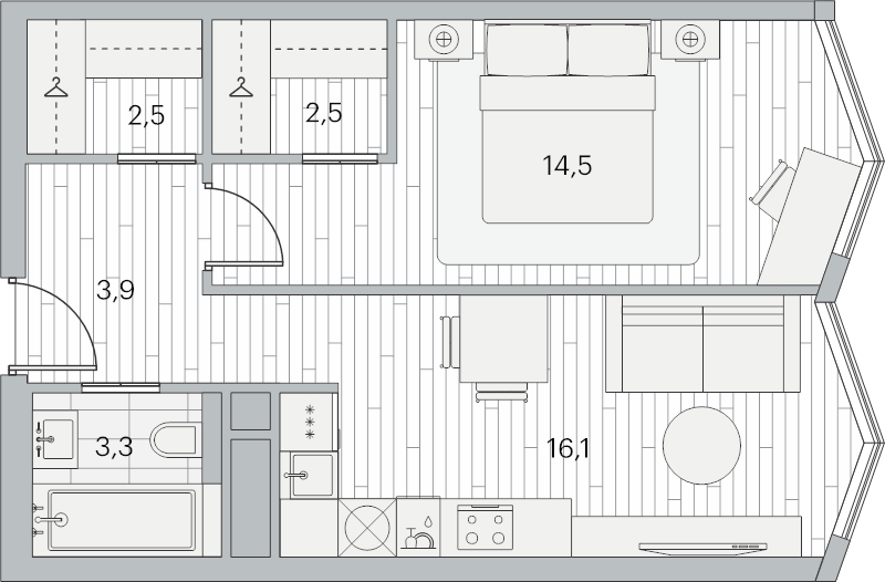 2 ккв (Евро) 43,2 м²