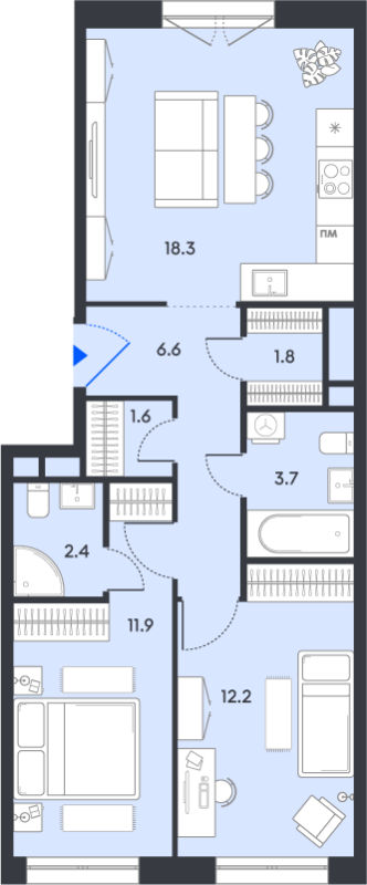 3 ккв (Евро) 58,5 м²
