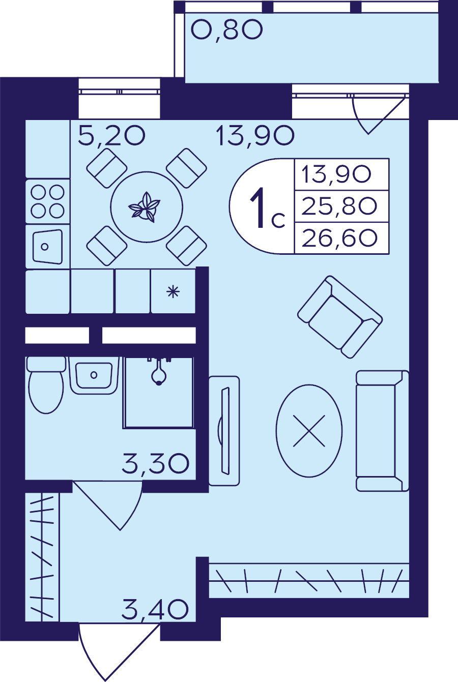 Студия 26,6 м²