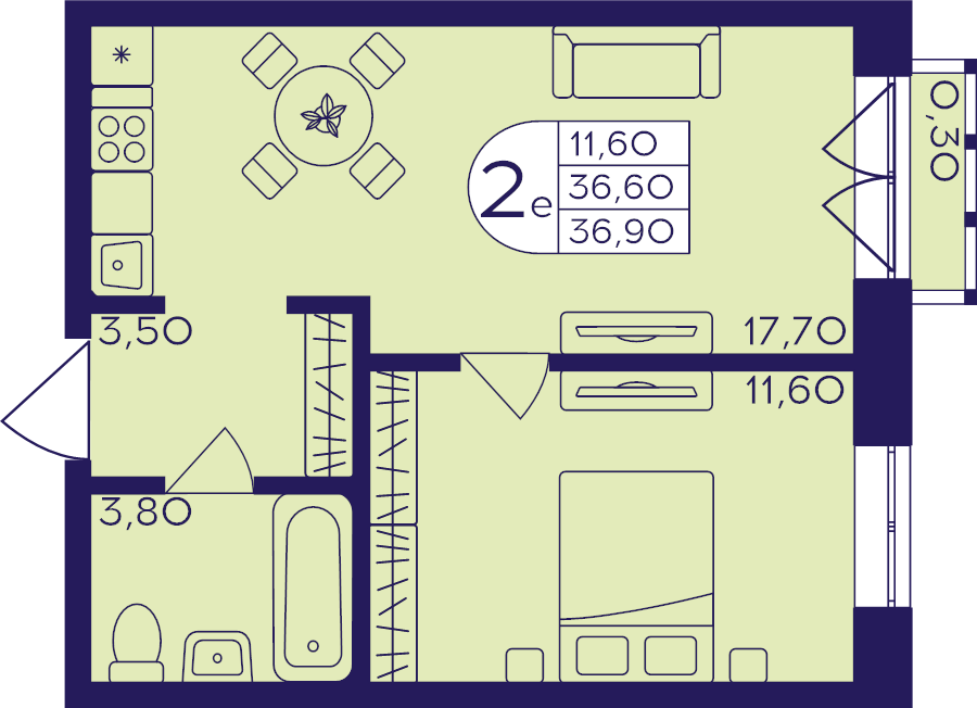 2 ккв (Евро) 36,9 м²