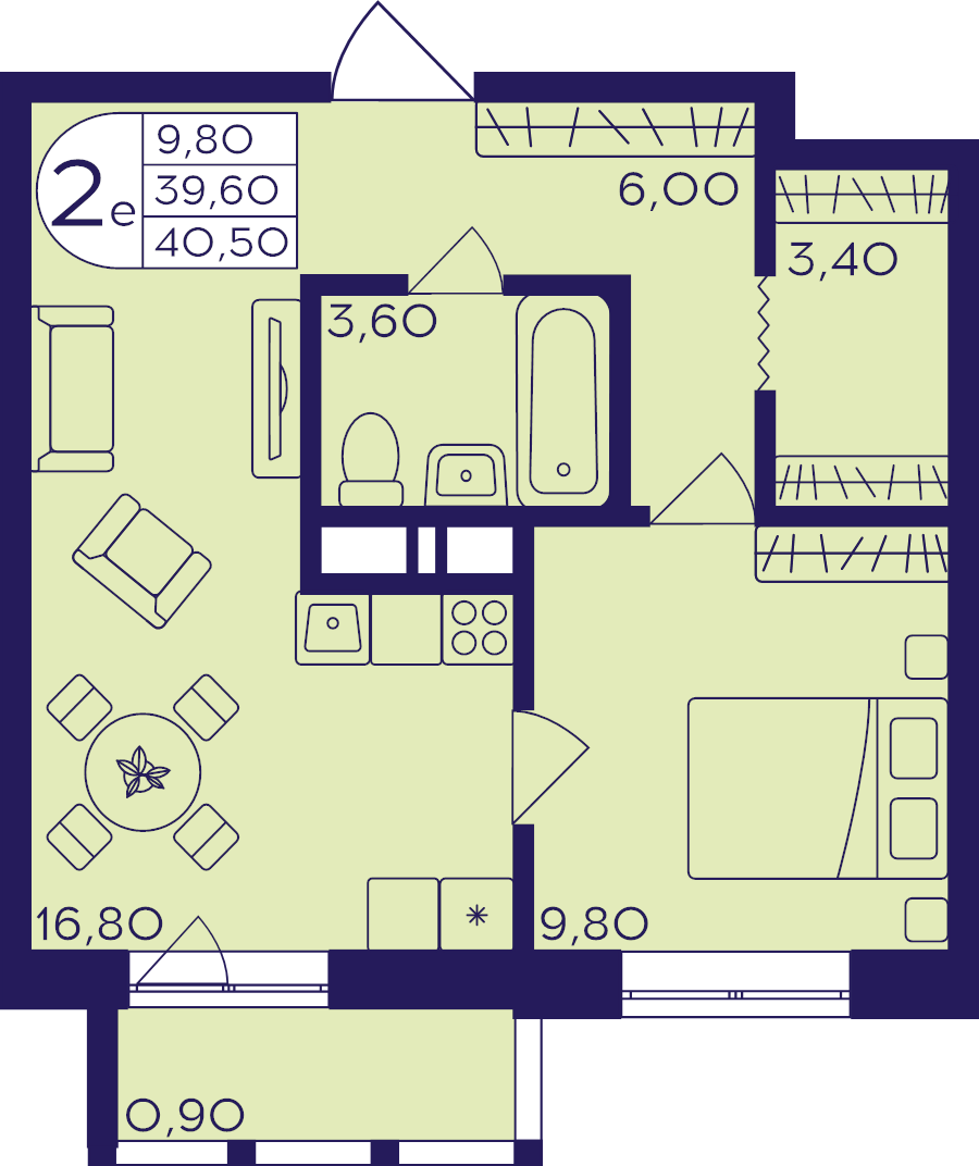 2 ккв (Евро) 40,5 м²