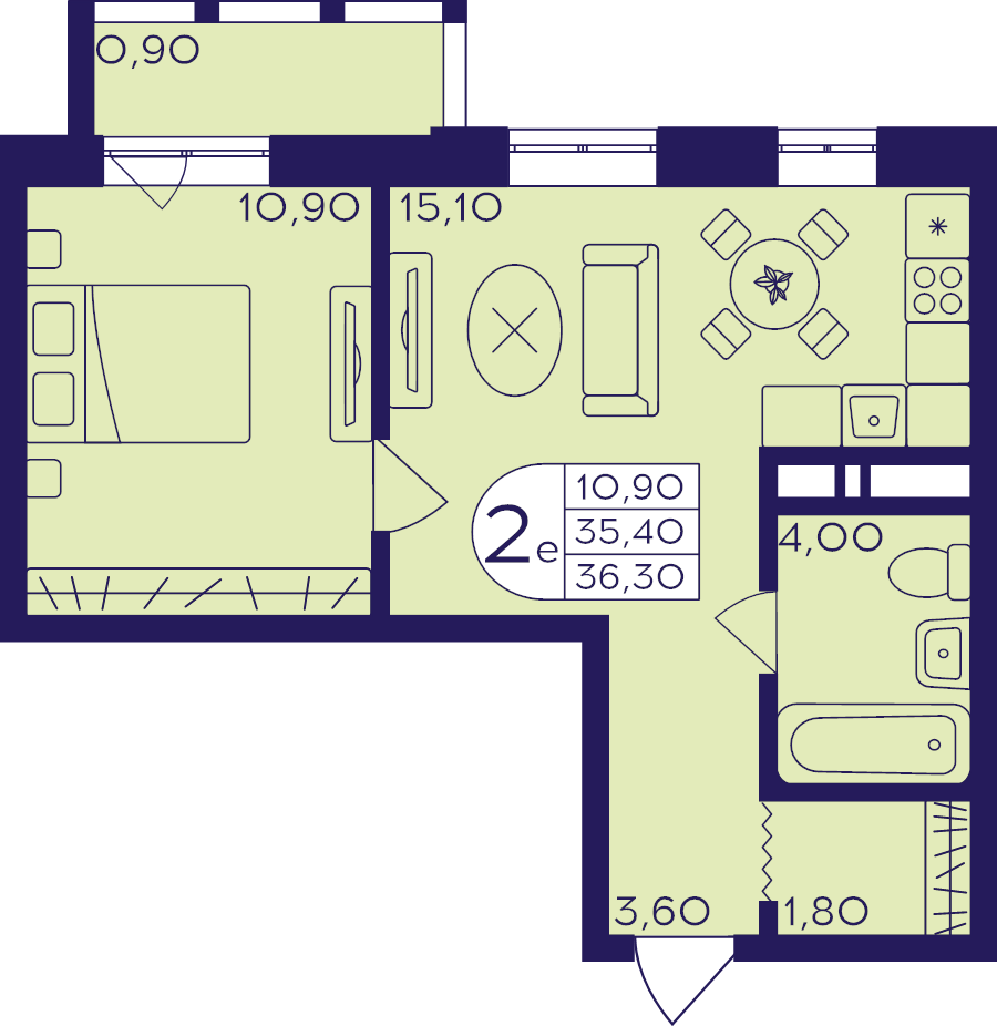 2 ккв (Евро) 36,3 м²