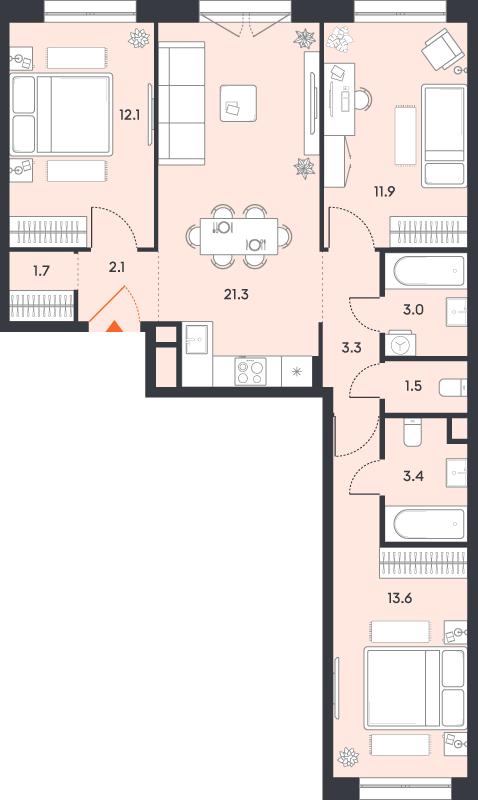 4 ккв (Евро) 73,9 м²