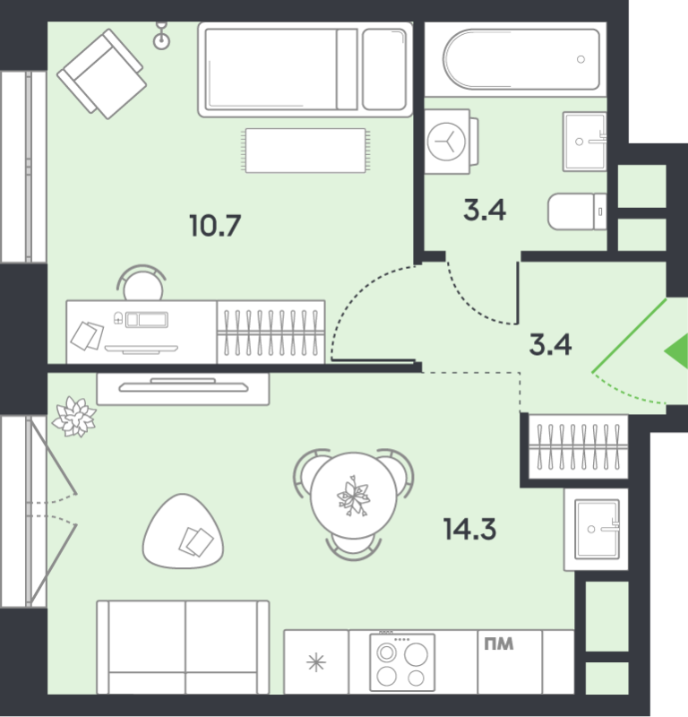 1 ккв 31,8 м²