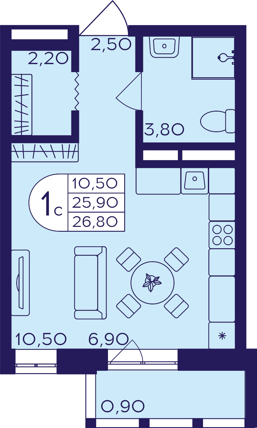 Студия 26,8 м²