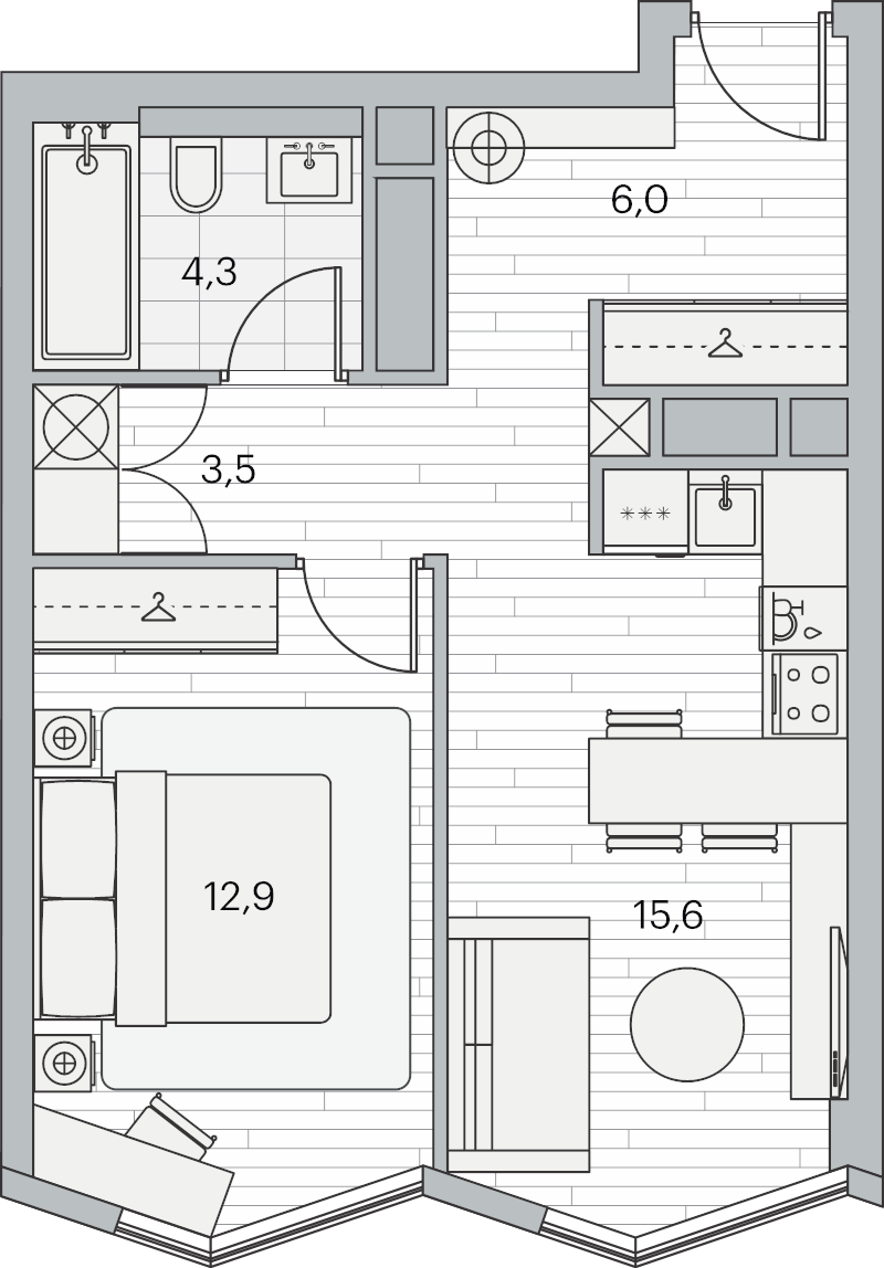 2 ккв (Евро) 42,5 м²