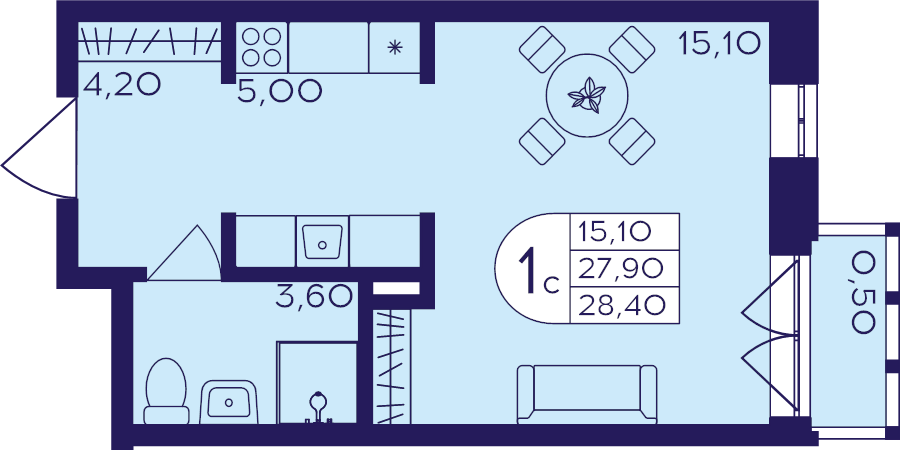 Студия 28,4 м²