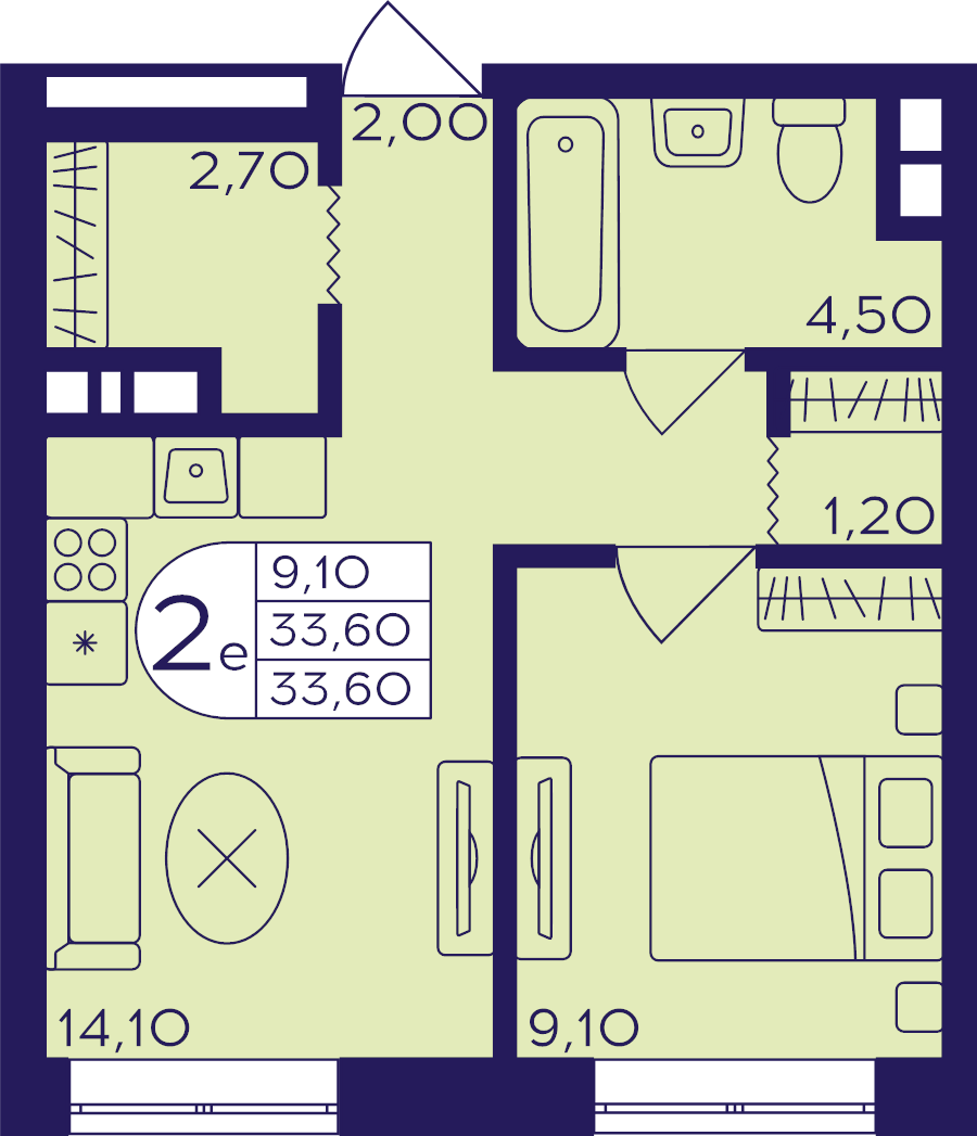 2 ккв (Евро) 33,6 м²