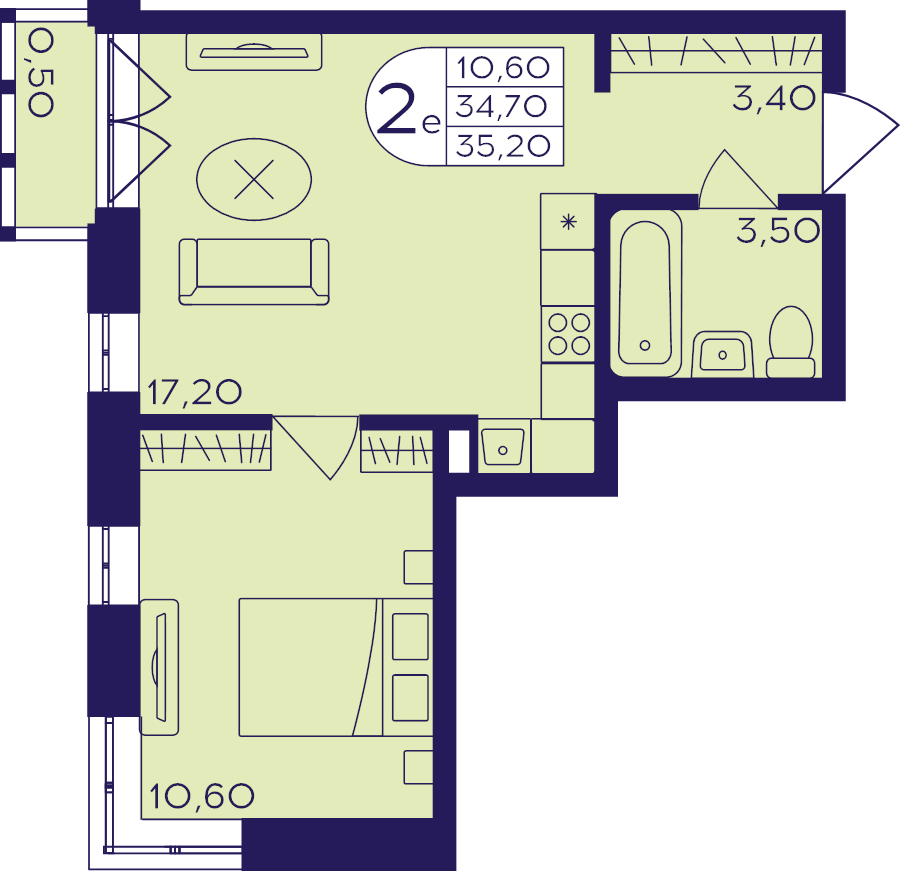 2 ккв (Евро) 35,2 м²
