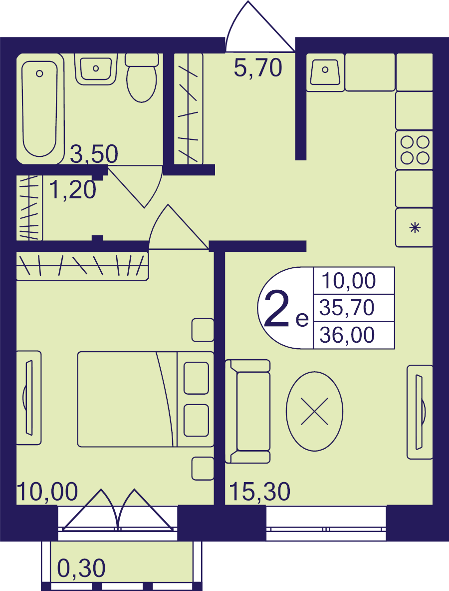 2 ккв (Евро) 36 м²