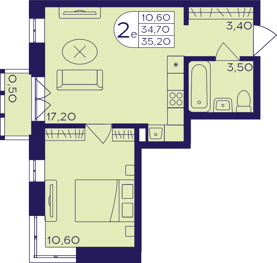 2 ккв (Евро) 35,2 м²
