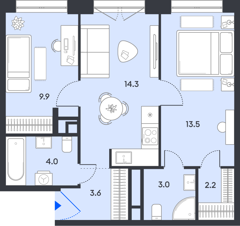 2 ккв 50,5 м²