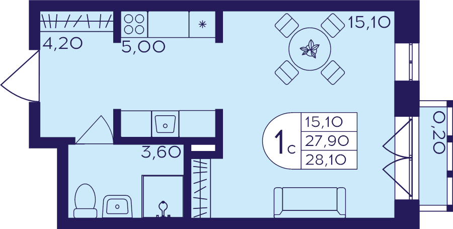 Студия 28,1 м²
