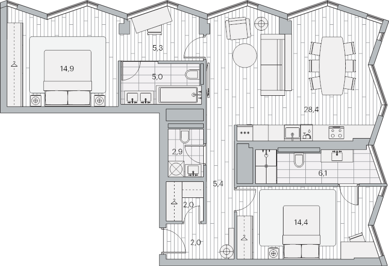 3 ккв (Евро) 84,9 м²