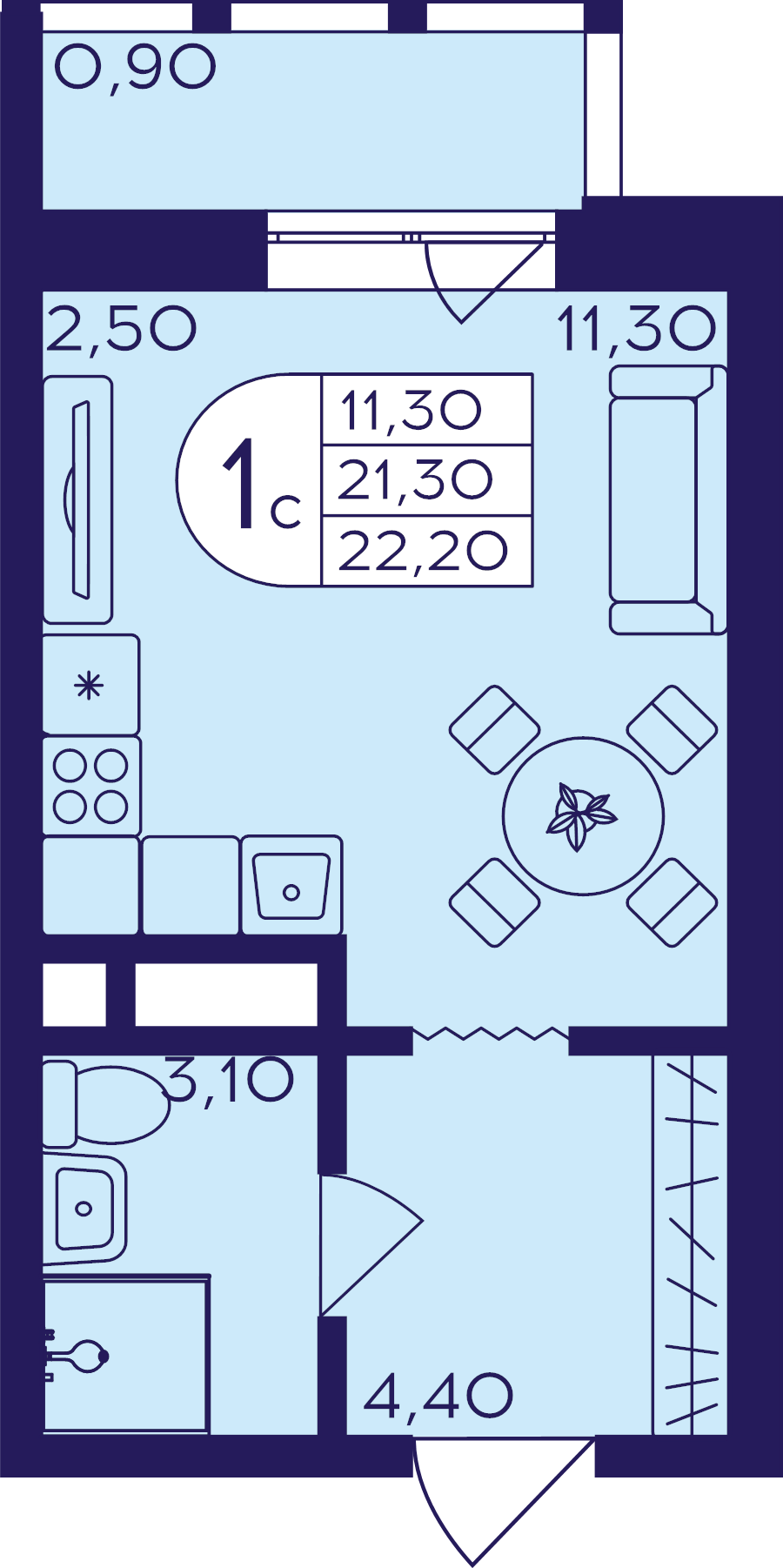 Студия 22,2 м²