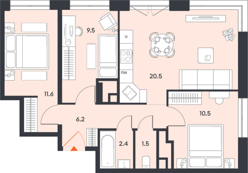 4 ккв (Евро) 62,2 м²