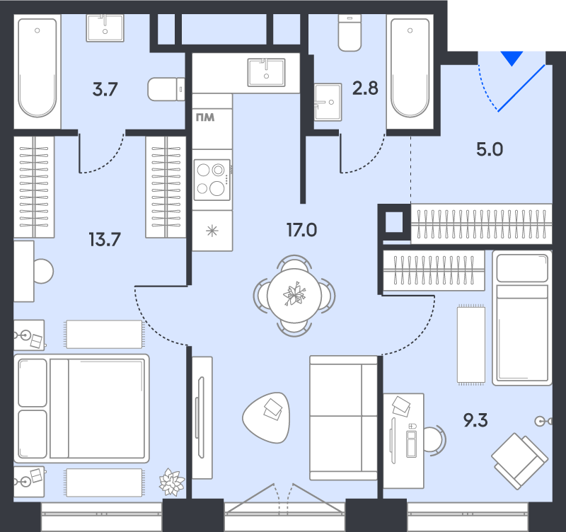 3 ккв (Евро) 51,5 м²
