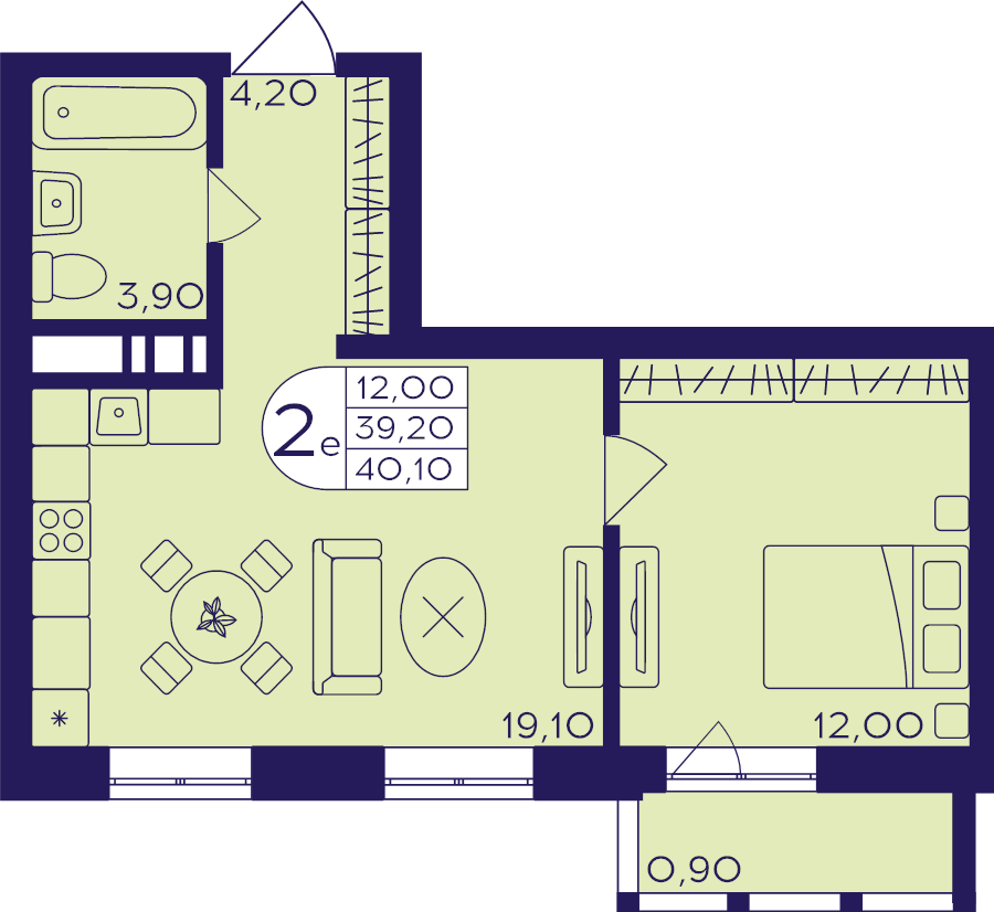 2 ккв (Евро) 40,1 м²