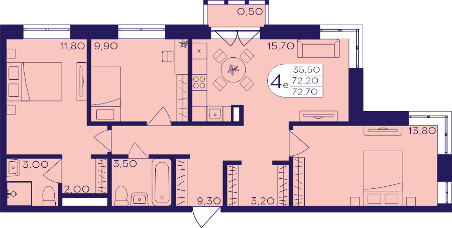 2 ккв (Евро) 72,7 м²