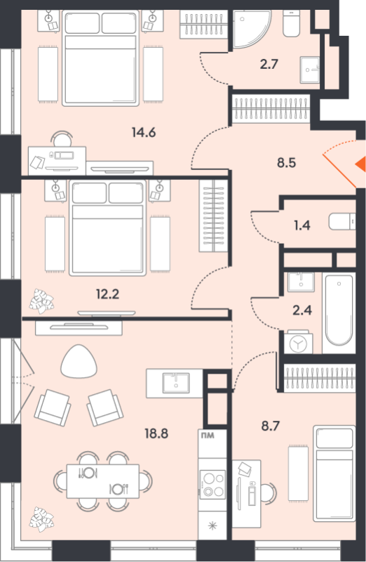 4 ккв (Евро) 69,3 м²