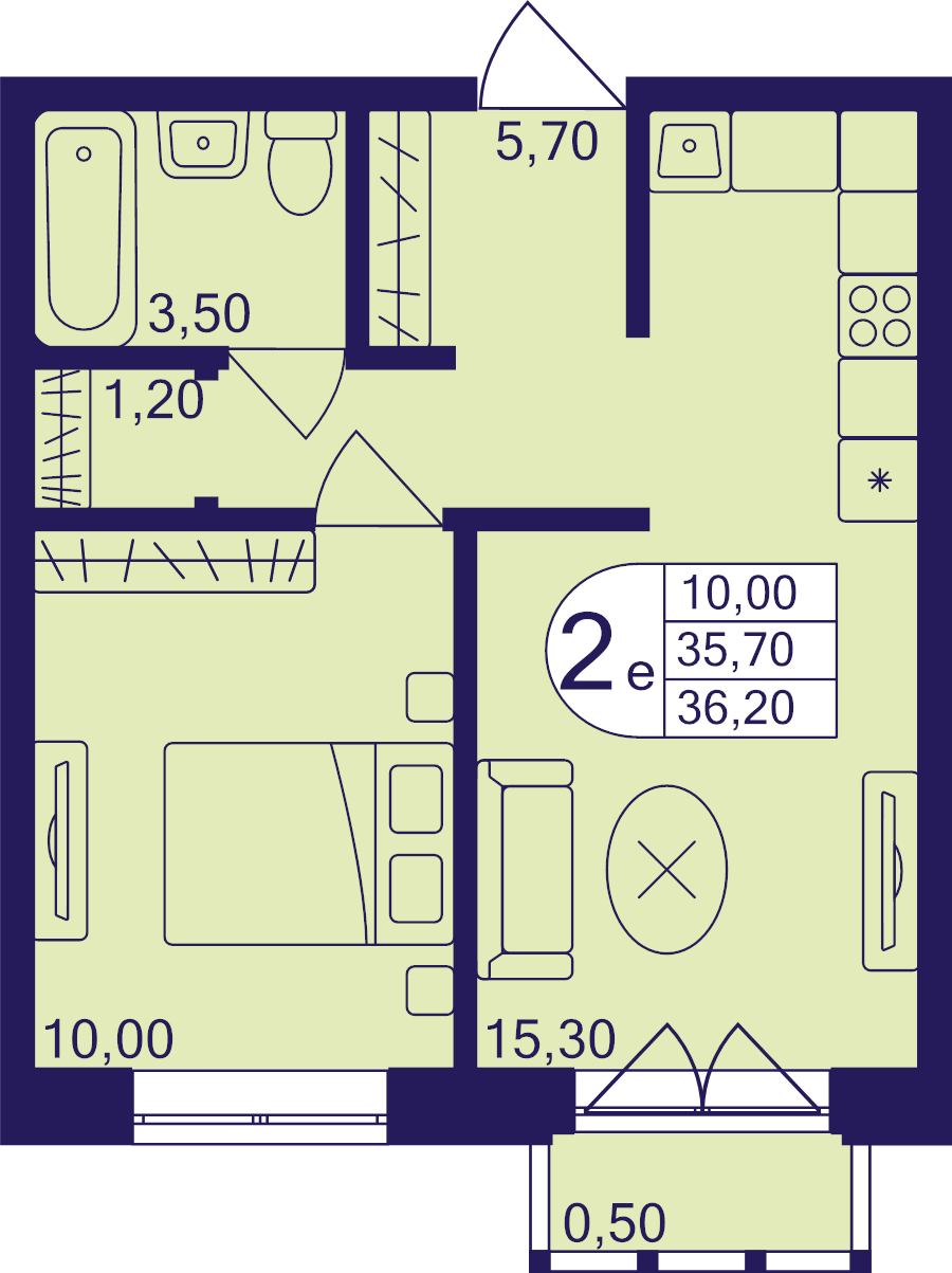 2 ккв (Евро) 36,2 м²