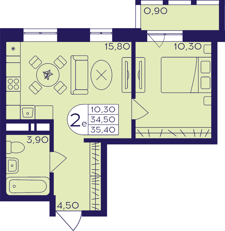 2 ккв (Евро) 35,4 м²