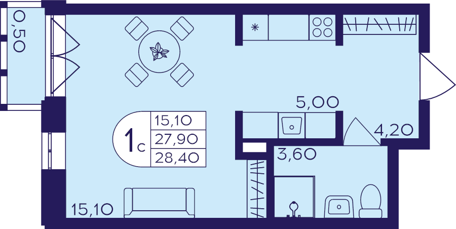 Студия 28,4 м²