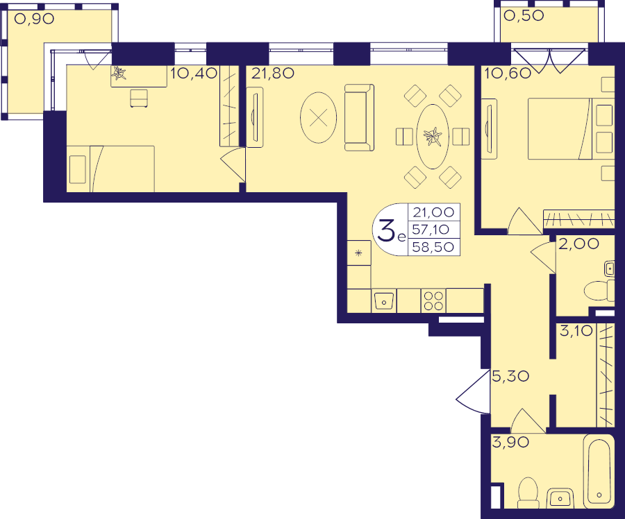 3 ккв (Евро) 58,5 м²