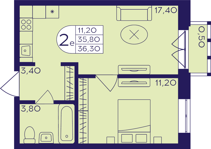 3 ккв (Евро) 36,3 м²