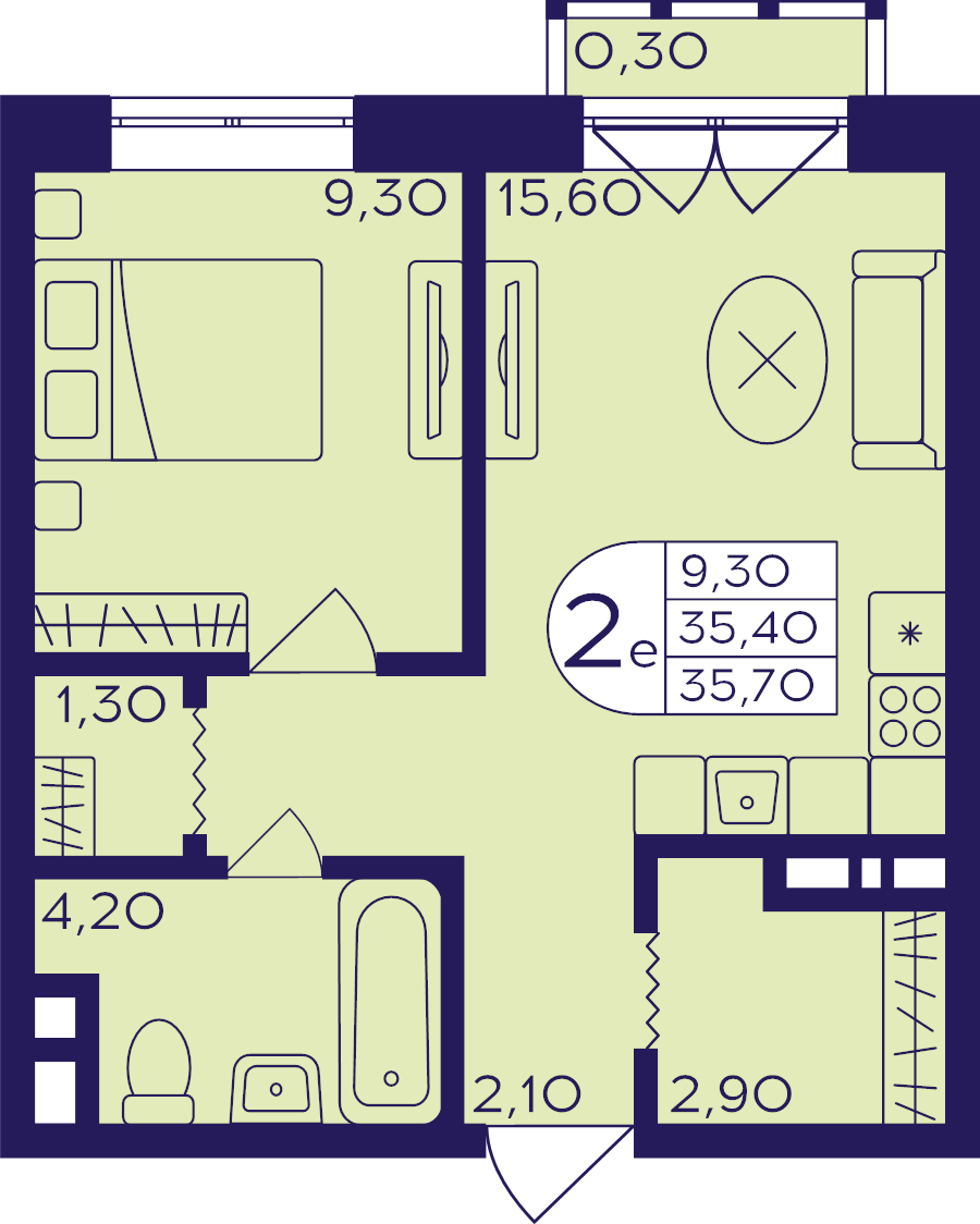 2 ккв (Евро) 35,7 м²