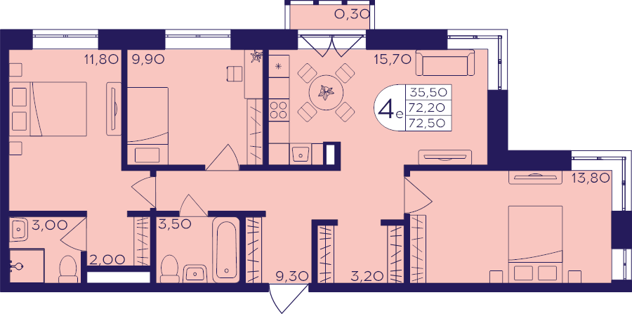 2 ккв (Евро) 72,5 м²