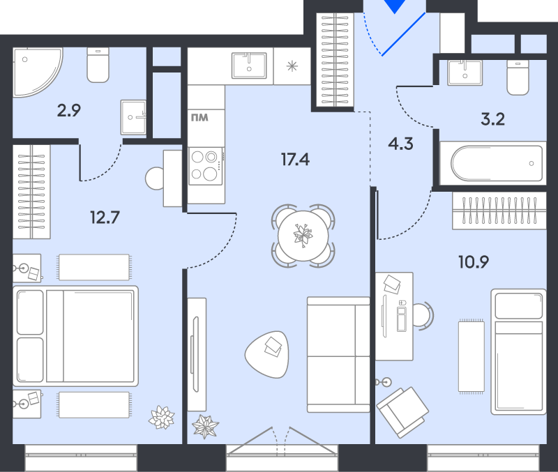 3 ккв (Евро) 51,4 м²