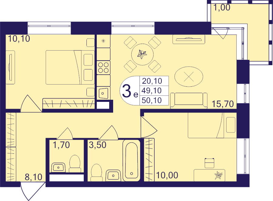 3 ккв (Евро) 50,1 м²