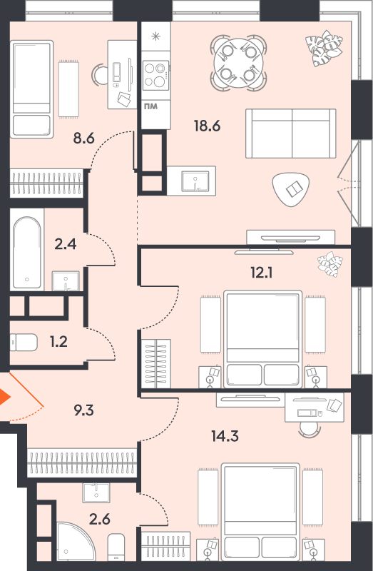 3 ккв (Евро) 69,1 м²