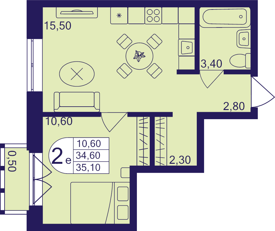 2 ккв (Евро) 35,1 м²