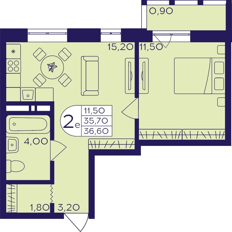 2 ккв (Евро) 36,6 м²