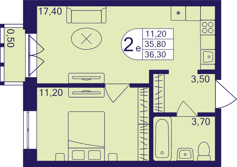 2 ккв (Евро) 36,3 м²