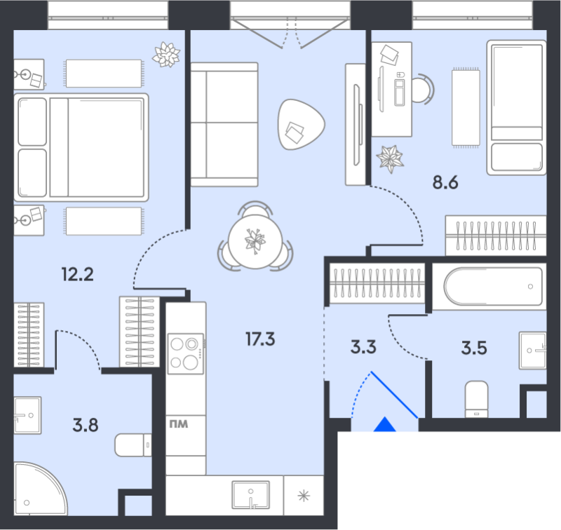 3 ккв (Евро) 48,7 м²