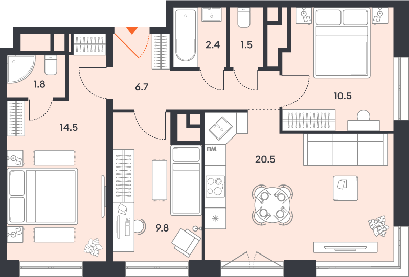 4 ккв (Евро) 67,7 м²