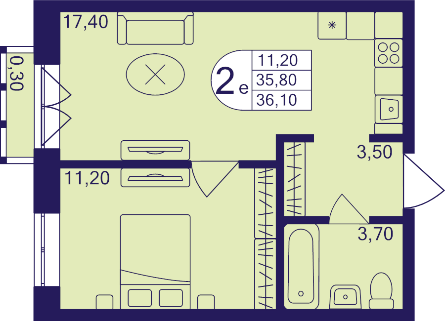 2 ккв (Евро) 36,1 м²
