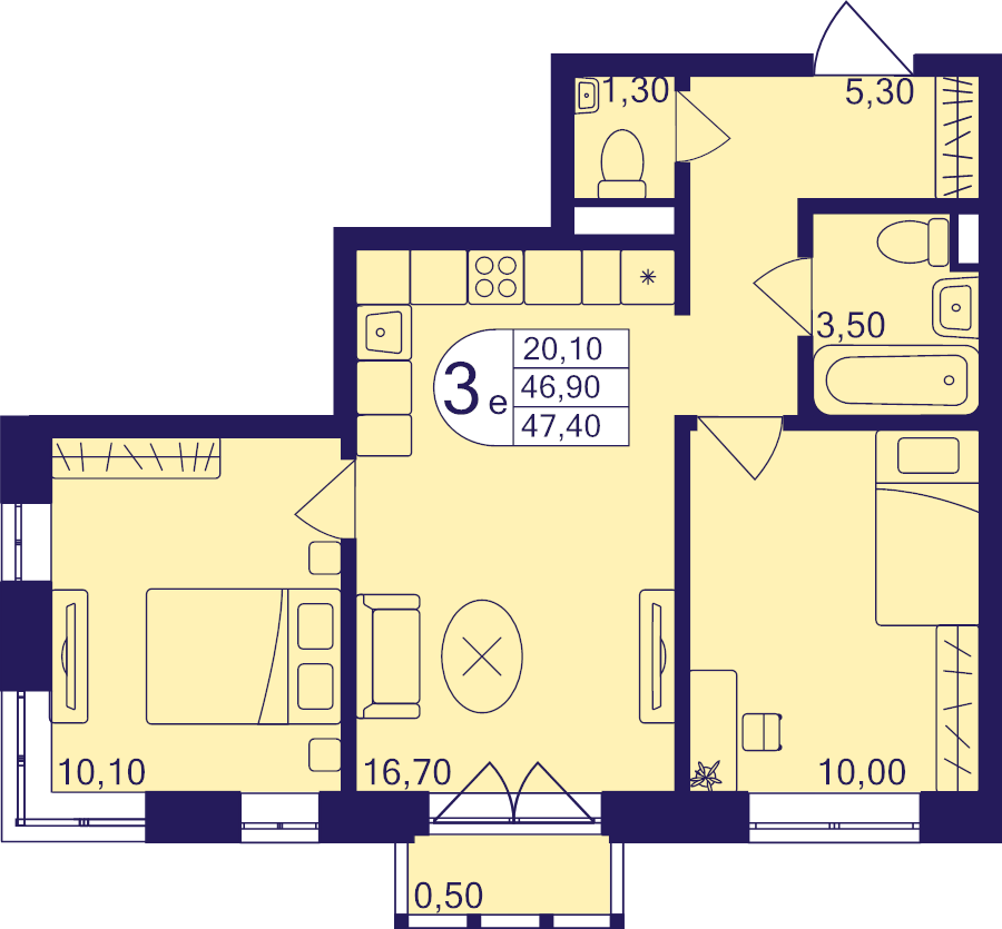 3 ккв (Евро) 47,4 м²