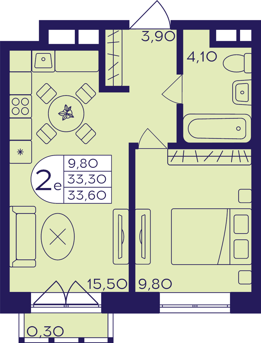 2 ккв (Евро) 33,6 м²