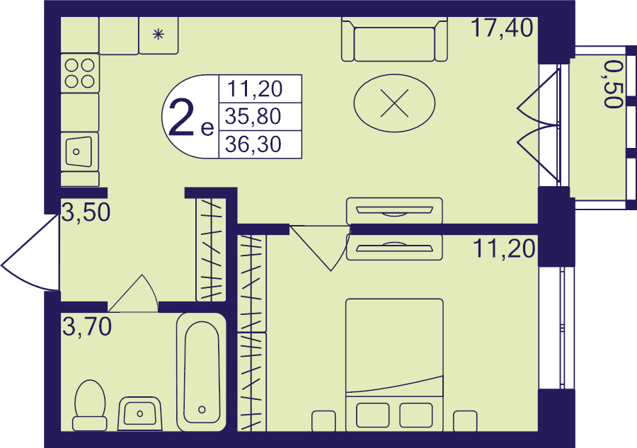 2 ккв (Евро) 36,3 м²