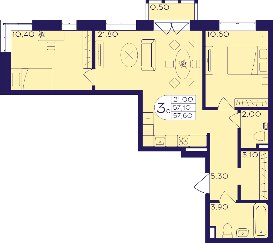 3 ккв (Евро) 57,6 м²