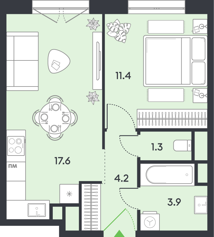 2 ккв (Евро) 38,4 м²