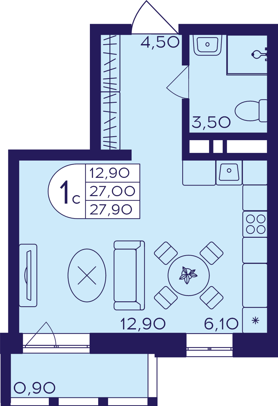 Студия 27,9 м²
