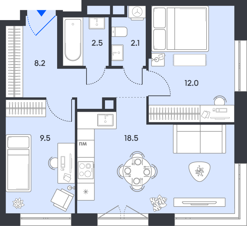 3 ккв (Евро) 52,8 м²