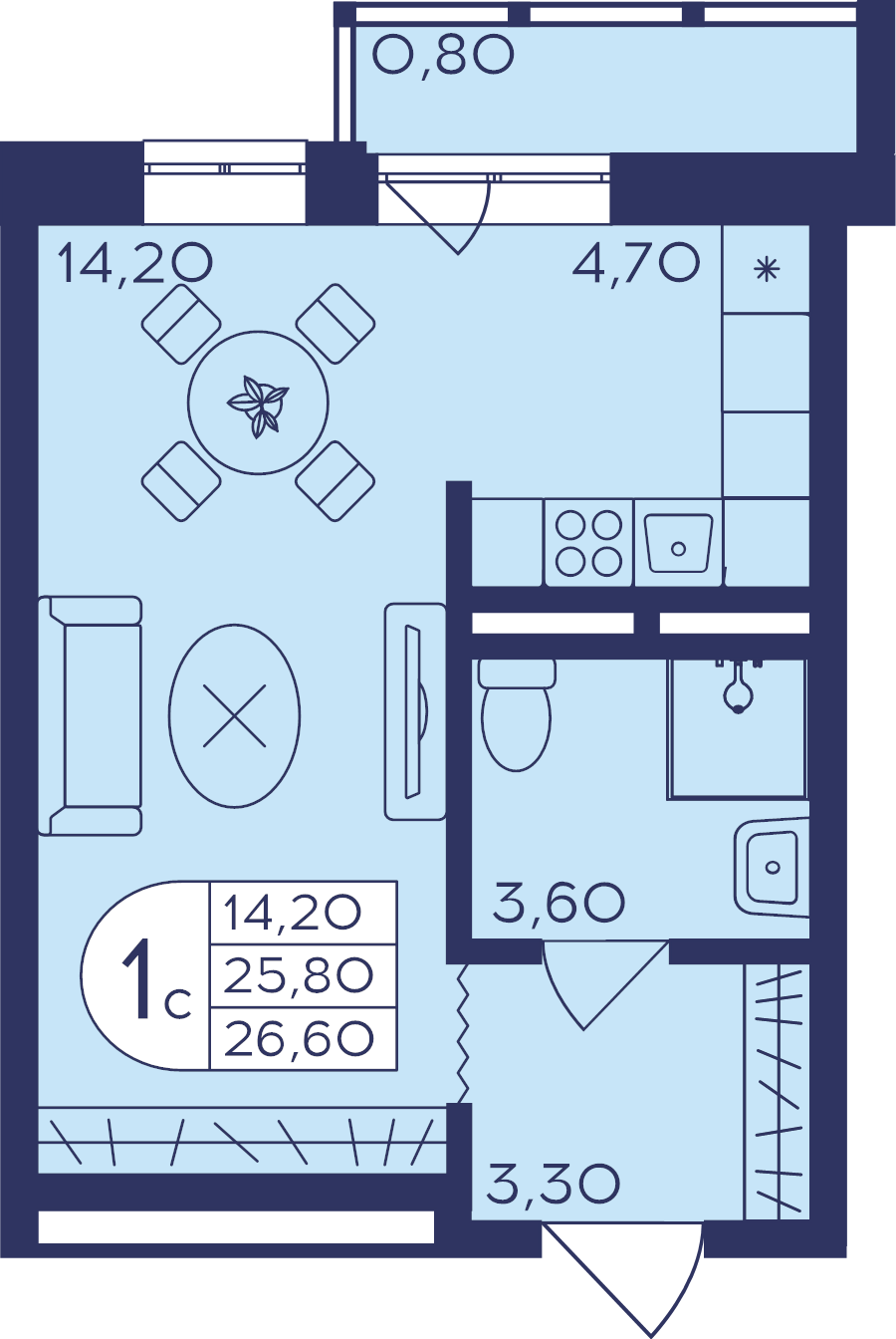 Студия 26,6 м²