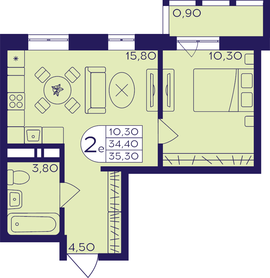 2 ккв (Евро) 35,3 м²