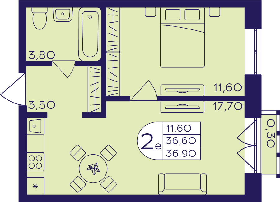 2 ккв (Евро) 36,9 м²